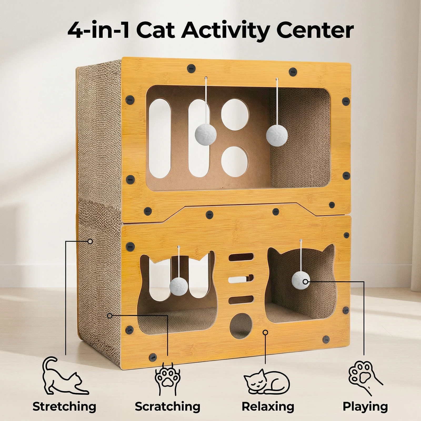 Wear-Resistant Cat House Integrated Scratch Board Four Seasons Cat Scratching Column Vertical Crawler Frame Feline Play