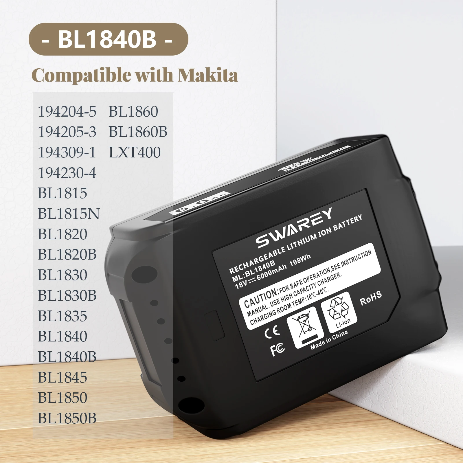 4x 18V 6000mAh Replacement Battery for Makita BL1850 BL1815 BL1820 BL1830 BL1835 BL1840 BL1845 BL1850B BL1860 BL1860B LXT400