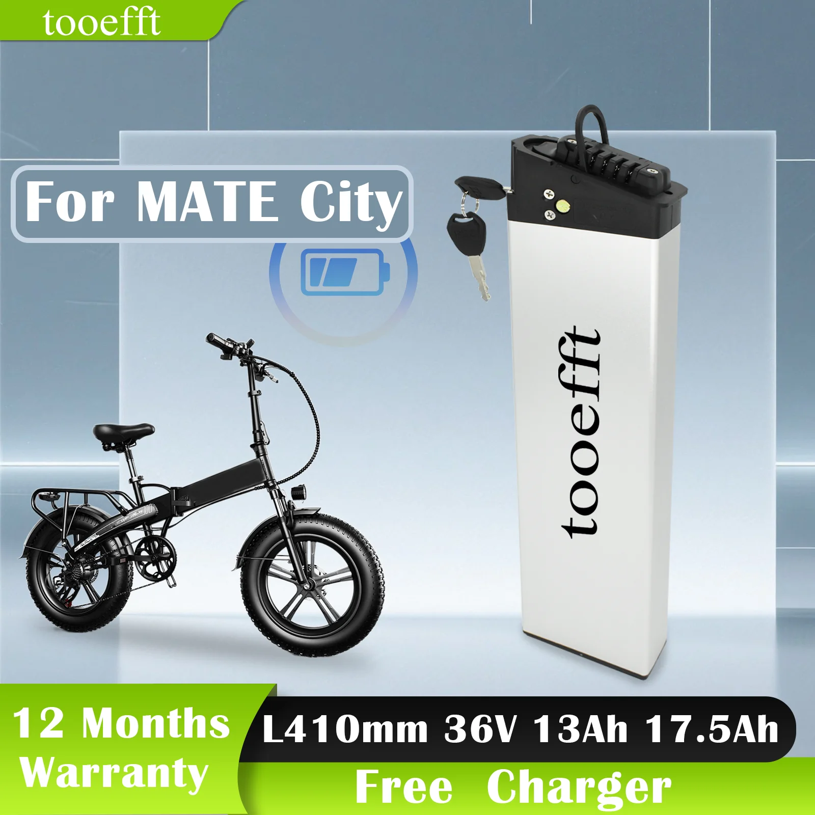 L410mm 36V 13Ah 17.5Ah Folding Bike Battery for MATE City vilano atom ADO A20 Cyrushr xf700 ebike