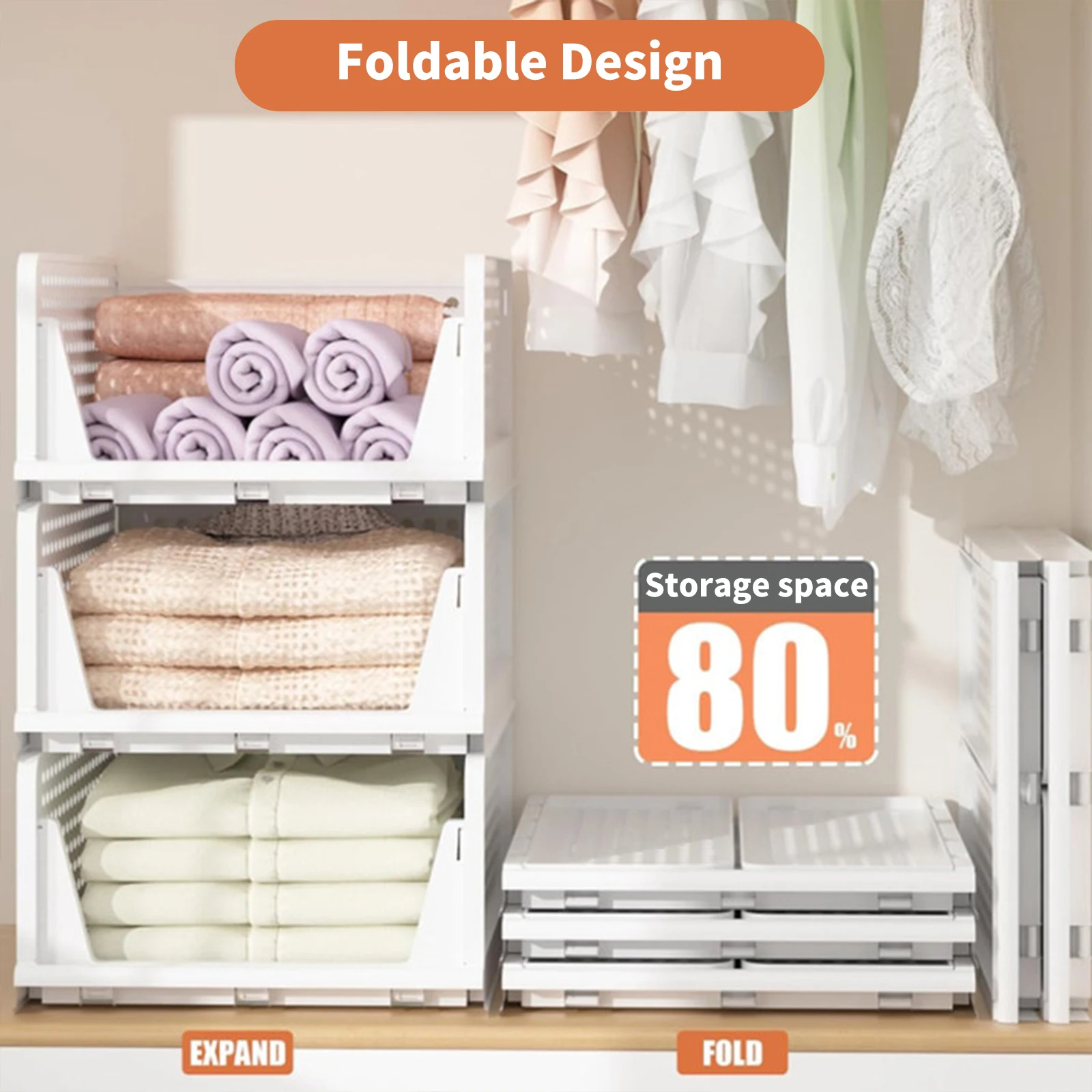 4X Foldable Wardrobe Organizer Stackable Storage Boxes Cabinet Organizer for Bedroom Kitchen Bathroom Office Slide Rail Design