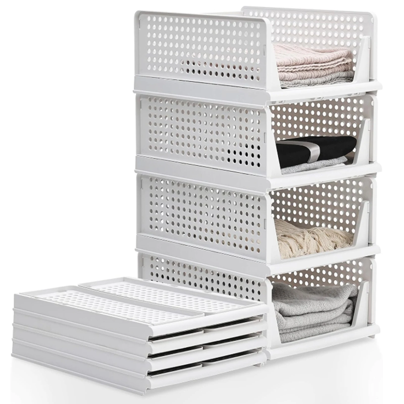 4X Foldable Wardrobe Organizer Stackable Storage Boxes Cabinet Organizer for Bedroom Kitchen Bathroom Office Slide Rail Design