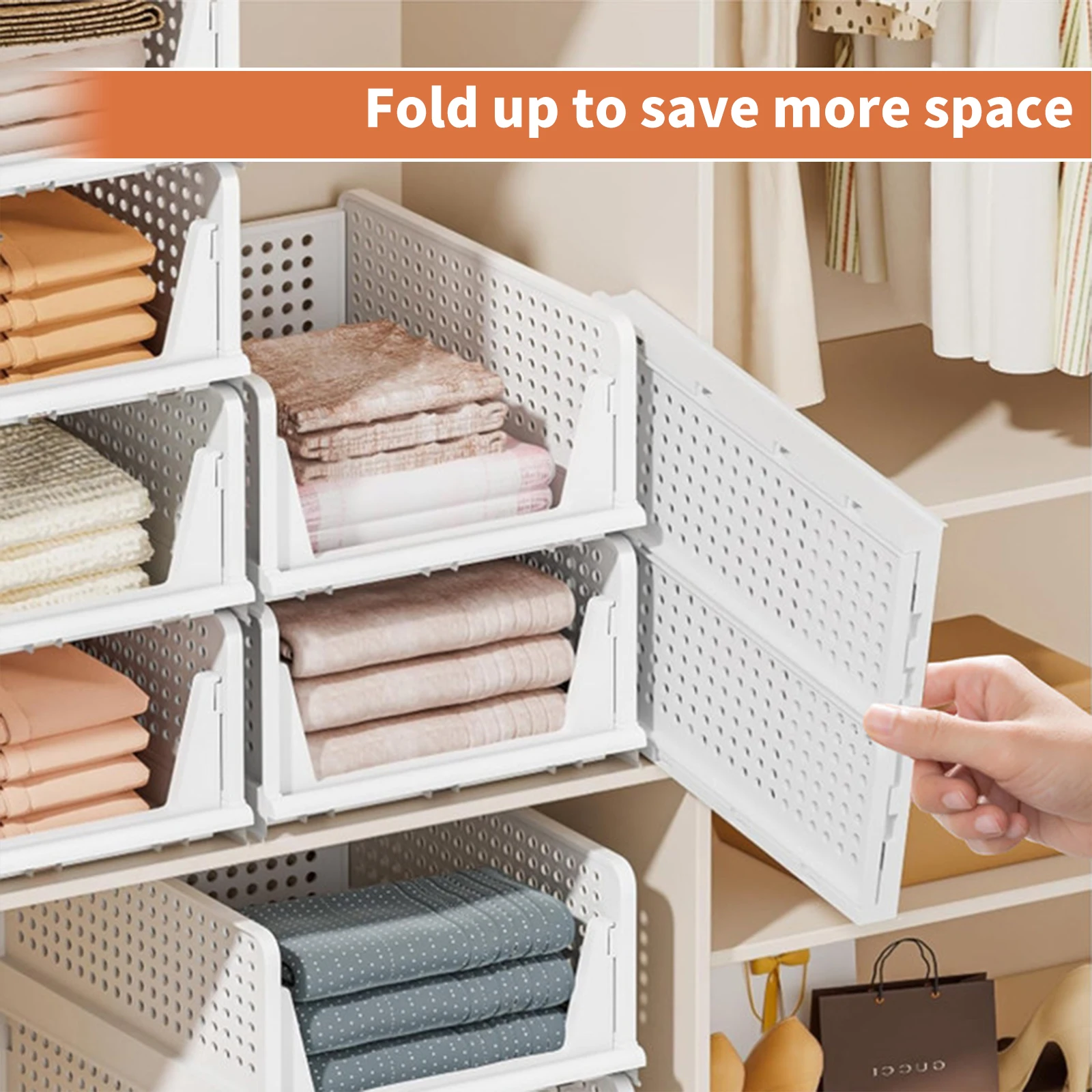 4X Foldable Wardrobe Organizer Stackable Storage Boxes Cabinet Organizer for Bedroom Kitchen Bathroom Office Slide Rail Design