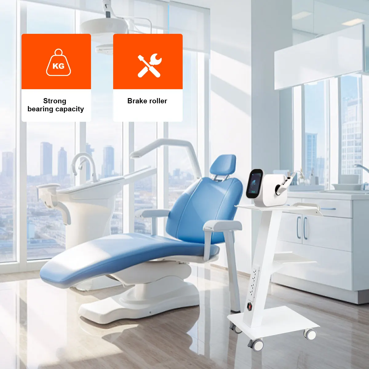Multi-Functional Salon Trolley Cart Steel 3-Tier 4 Power Outlets for Beauty Medical Lab Dental Hospital Use