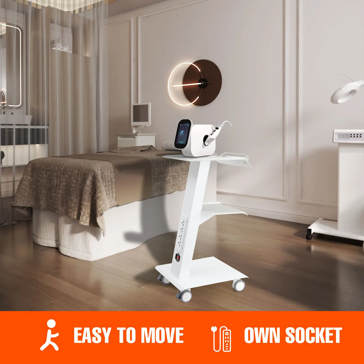 Multi-Functional Salon Trolley Cart Steel 3-Tier 4 Power Outlets for Beauty Medical Lab Dental Hospital Use
