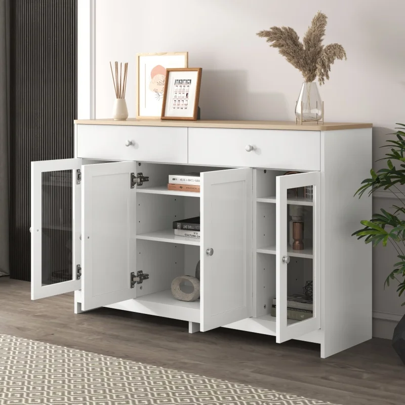 Living room cabinet Modern minimalist style sideboard Buffet Table Storage Cabinet and Shelves Barn Doors for Dining Room, Kitch