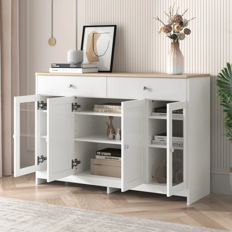 Living room cabinet Modern minimalist style sideboard Buffet Table Storage Cabinet and Shelves Barn Doors for Dining Room, Kitch