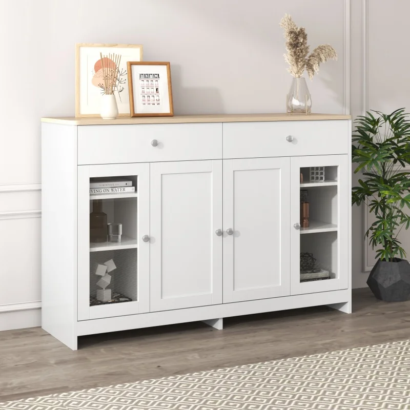 Living room cabinet Modern minimalist style sideboard Buffet Table Storage Cabinet and Shelves Barn Doors for Dining Room, Kitch
