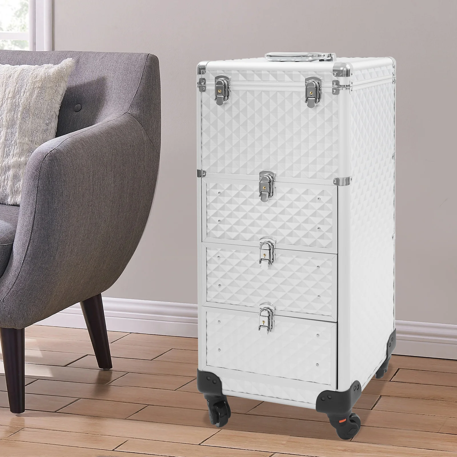 Salon Cart with Drawers Makeup Organizer Case Rolling Makeup Case with Drawers