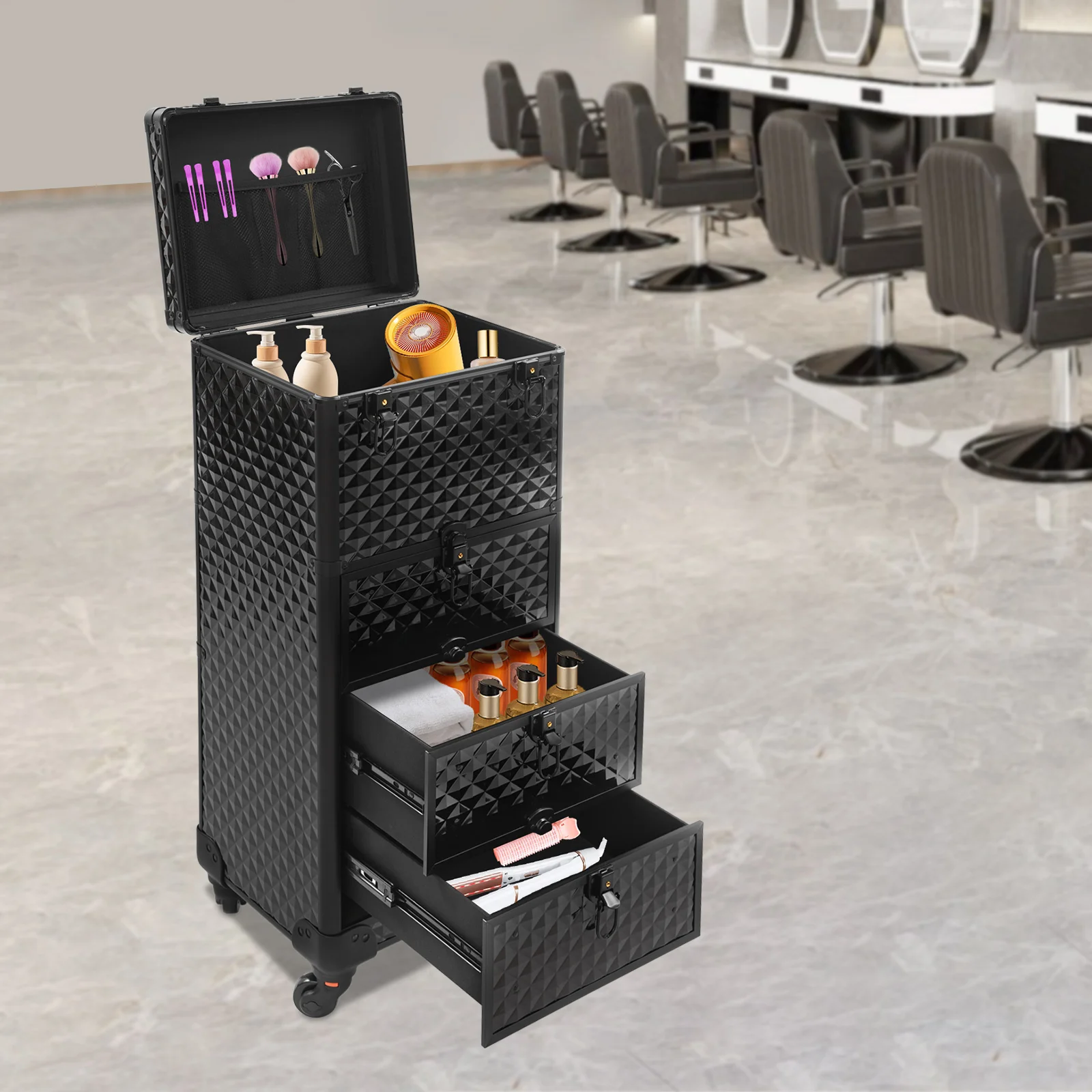 Salon Cart with Drawers Makeup Organizer Case Rolling Makeup Case with Drawers