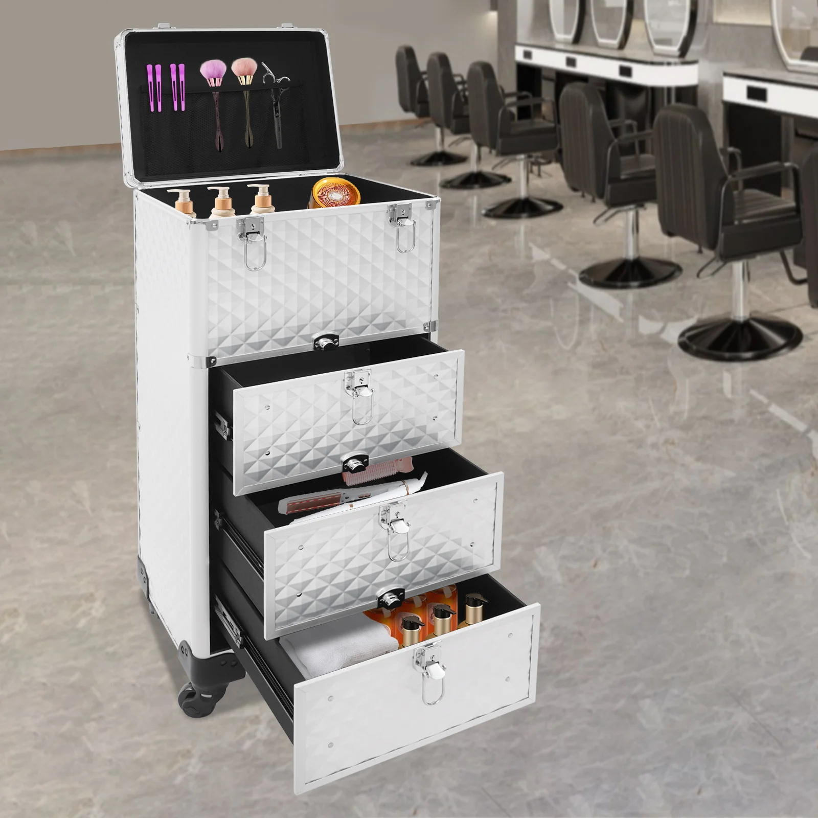Salon Cart with Drawers Makeup Organizer Case Rolling Makeup Case with Drawers