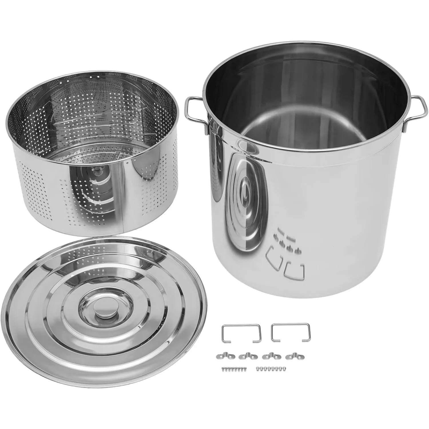 100L Stainless Steel Stockpot, Polished Finish, Cooking Pot with Lid and Basket,Multi-Purpose for Steam/Fry/Boil, 50Qt/42.26Qt