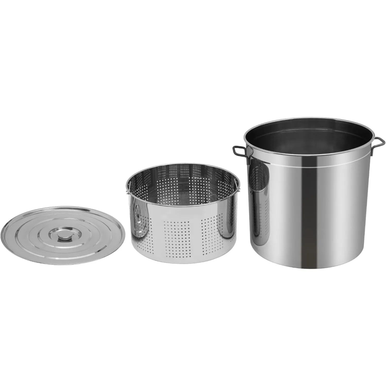 100L Stainless Steel Stockpot, Polished Finish, Cooking Pot with Lid and Basket,Multi-Purpose for Steam/Fry/Boil, 50Qt/42.26Qt