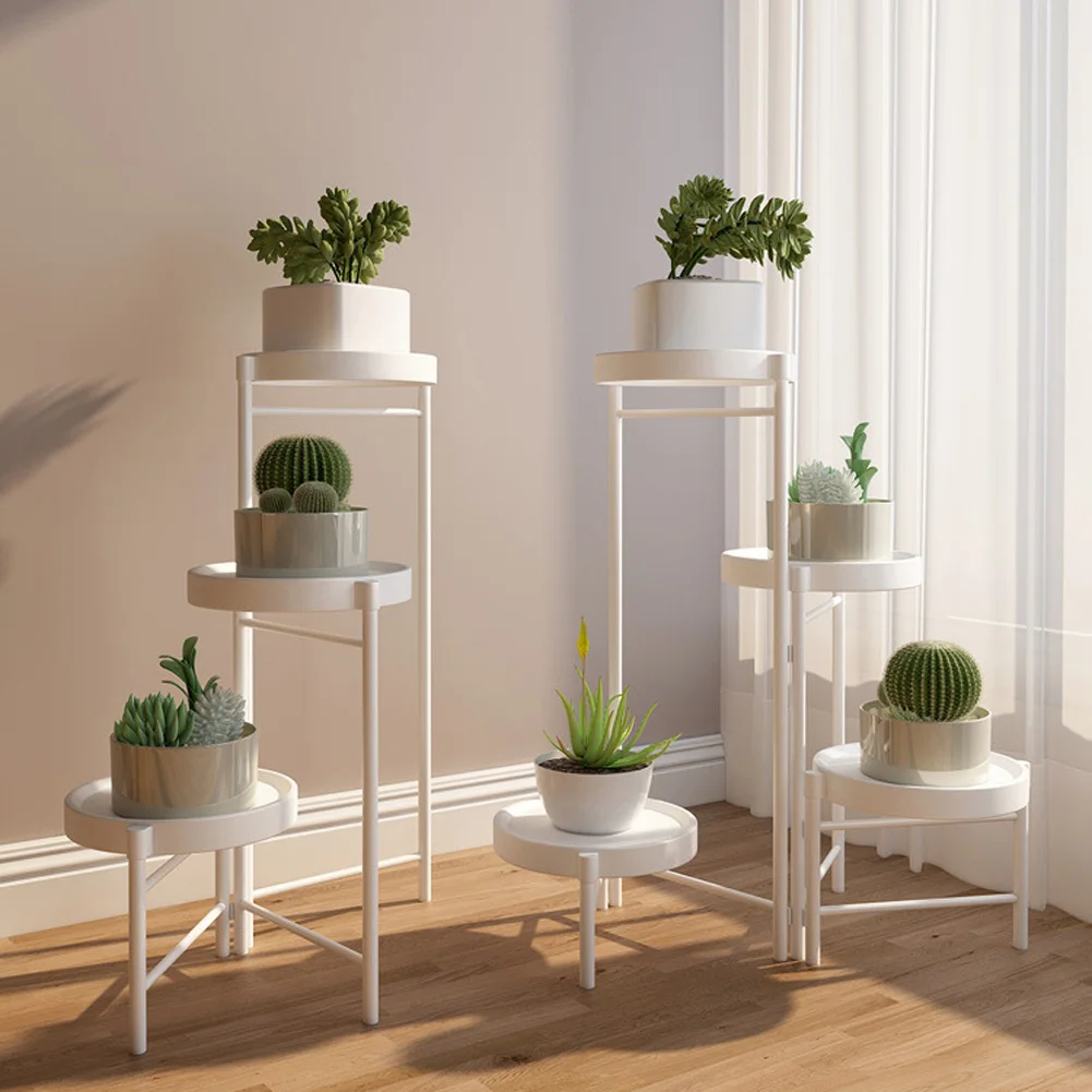 Metal Potted Plant Stand Foldable Multi-Tier Flower Shelf With Detachable Trays Display Rack For Corner Porch Garden Balcony
