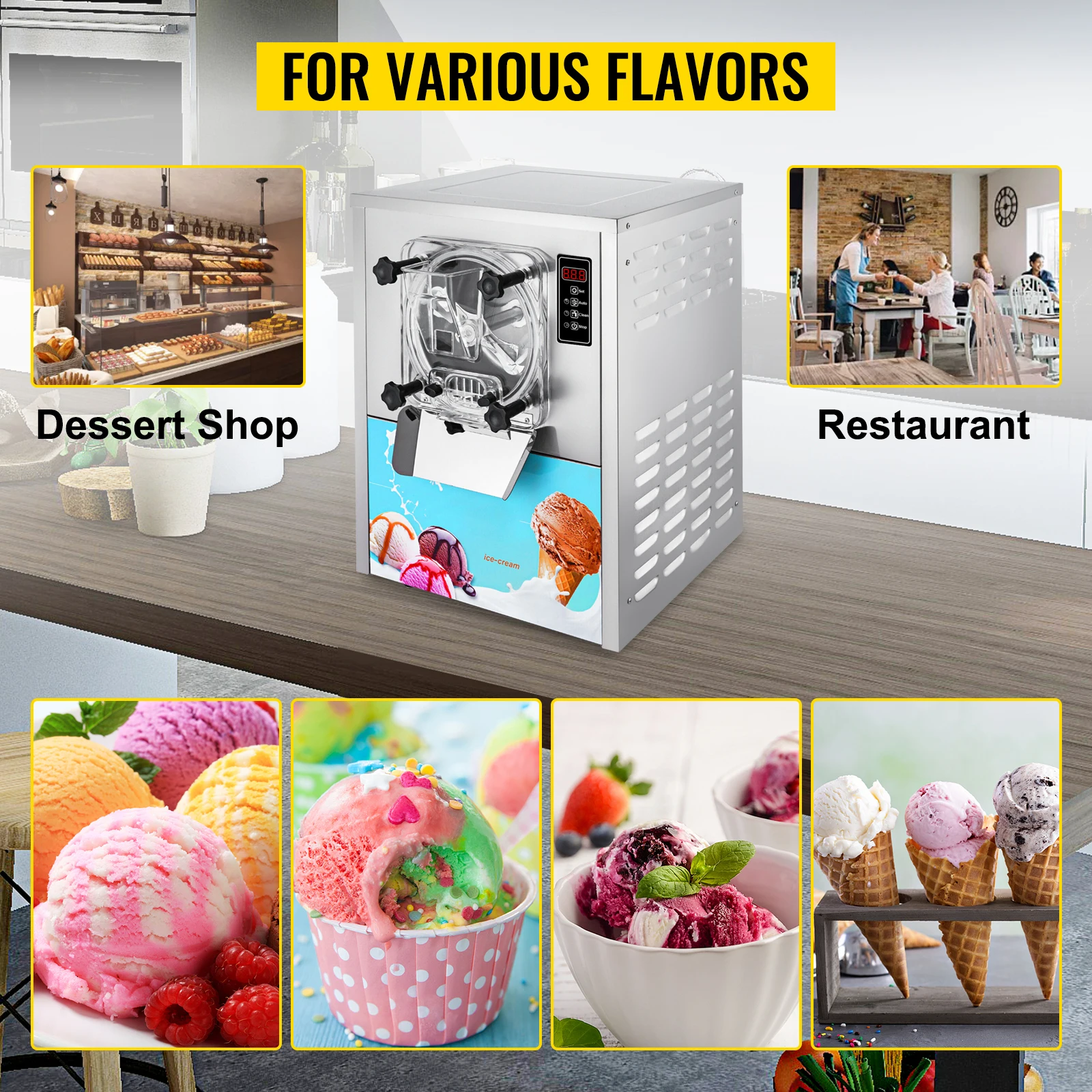 SIHAO Commercial Ice Cream Machine 1400W Hard Ice Cream Maker 16-20L/H Stainless Steel Frozen Dessert Equipment
