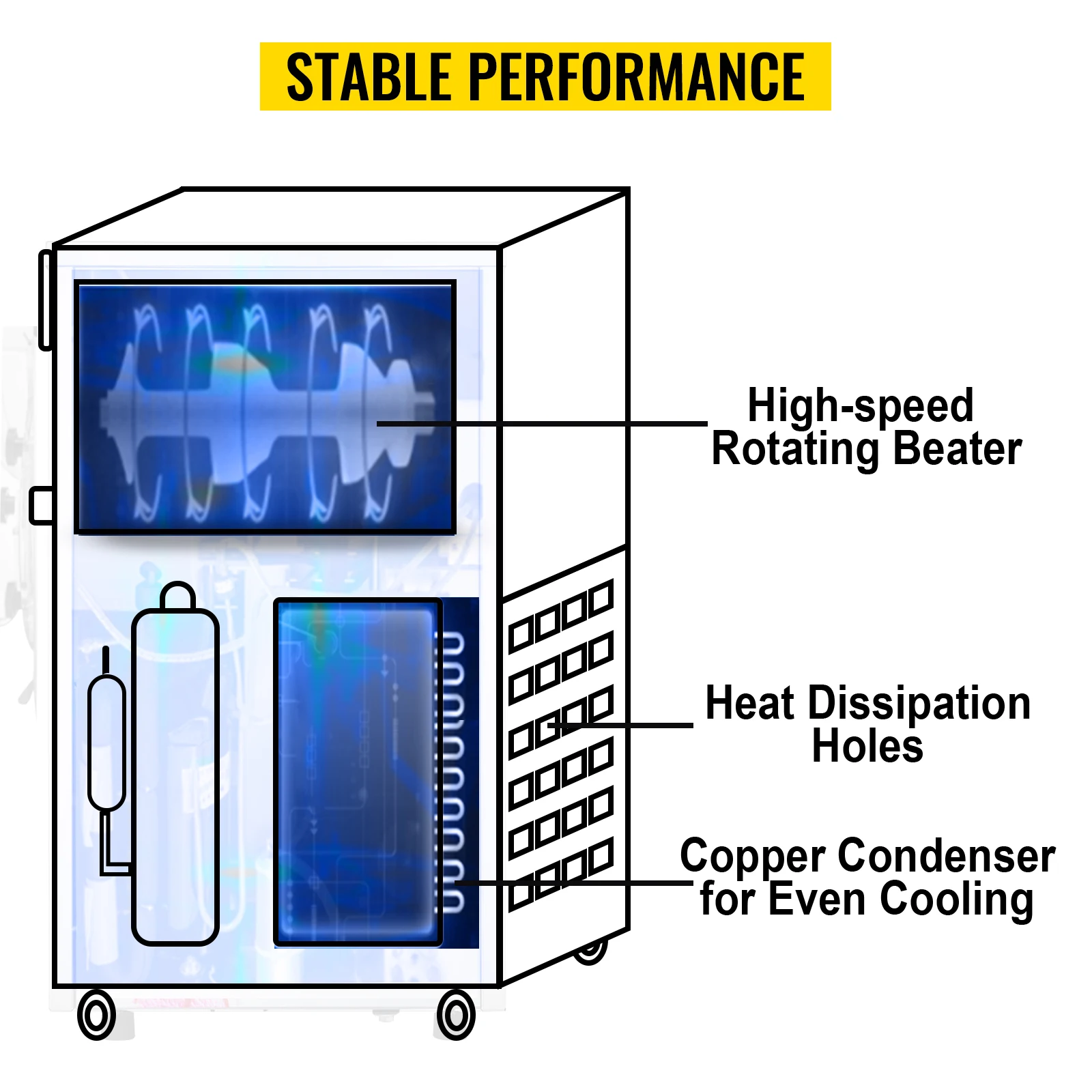 SIHAO Commercial Ice Cream Machine 1400W Hard Ice Cream Maker 16-20L/H Stainless Steel Frozen Dessert Equipment