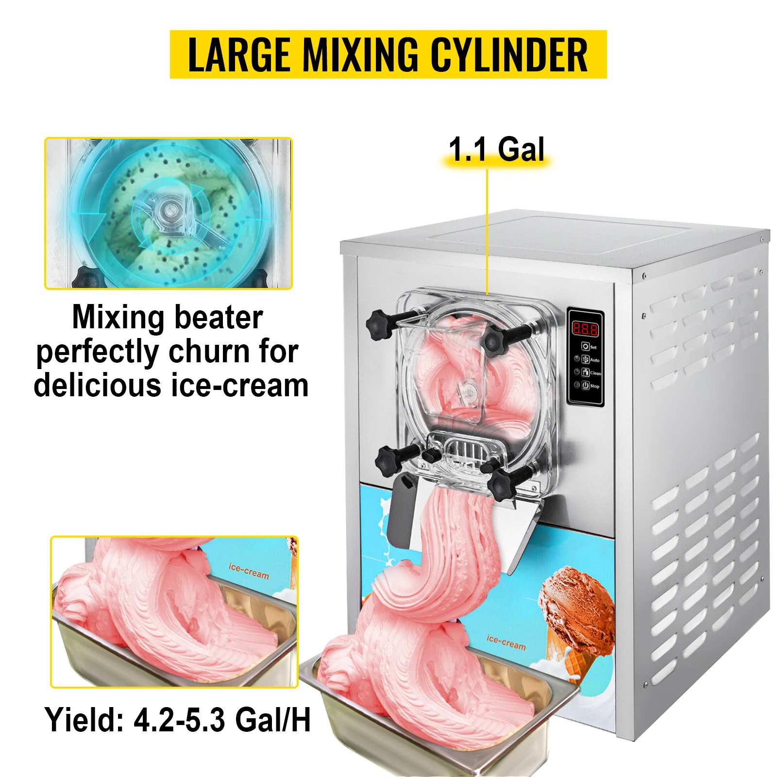 SIHAO Commercial Ice Cream Machine 1400W Hard Ice Cream Maker 16-20L/H Stainless Steel Frozen Dessert Equipment