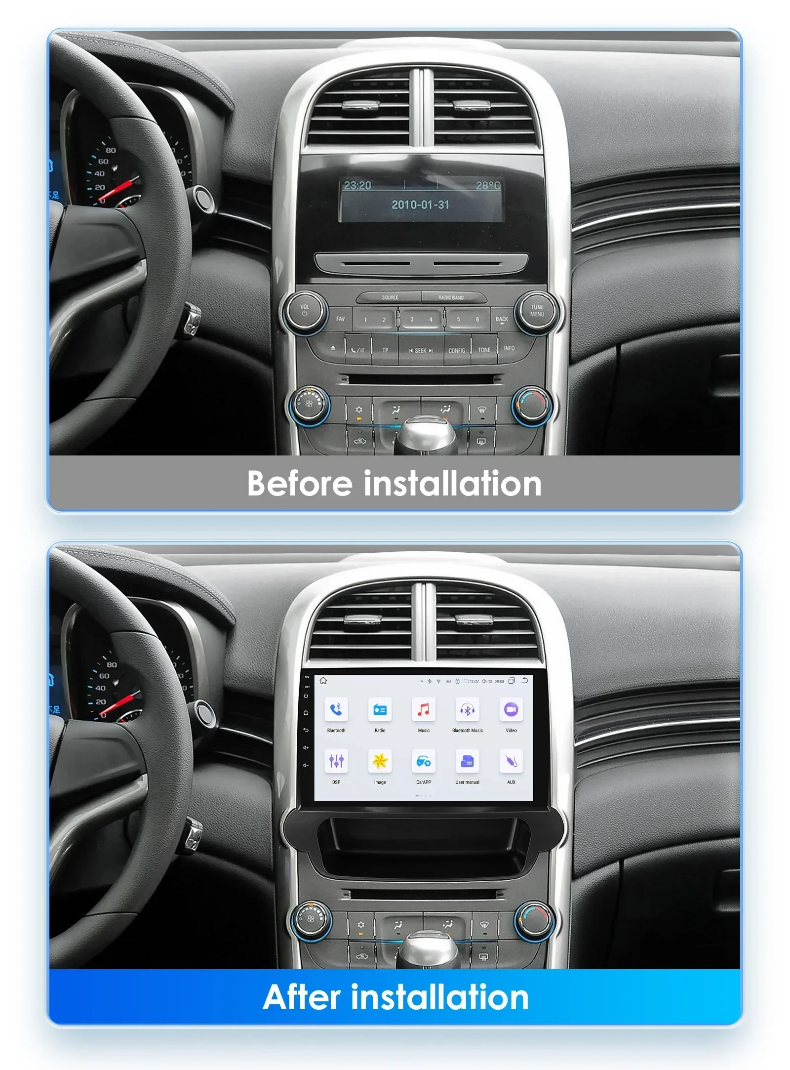 Hizpo 2Din 9inch Android14 Car Radio for Chevrolet Malibu 2012 - 2015 UIS7862 Multimedia Auto CarPlay 4G SWC GPS DSP RDS 360°CAM