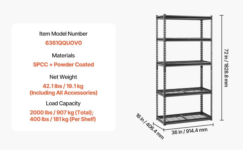 SucceBuy 5 Tier Metal Storage Shelves Height Adjustable Garage Shelving Racking Freestanding Shelf Unit for Industrial Warehouse
