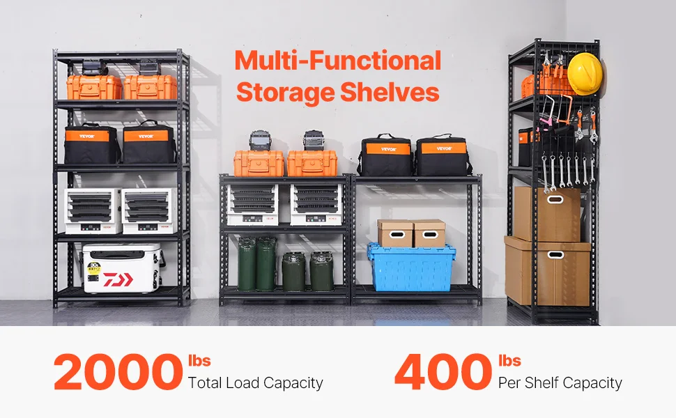 SucceBuy 5 Tier Metal Storage Shelves Height Adjustable Garage Shelving Racking Freestanding Shelf Unit for Industrial Warehouse