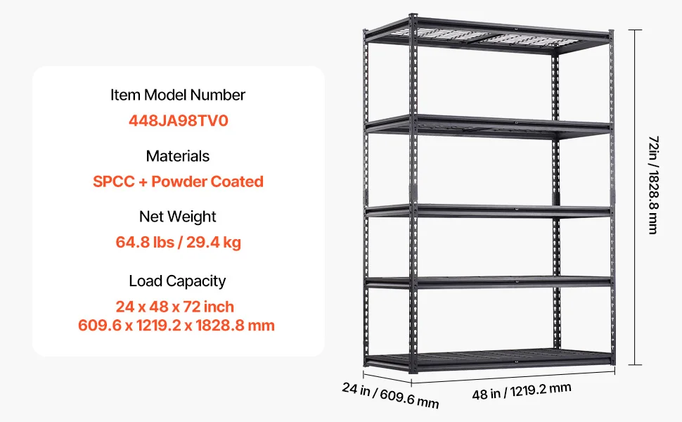 SucceBuy 5 Tier Metal Storage Shelves Height Adjustable Garage Shelving Racking Freestanding Shelf Unit for Industrial Warehouse