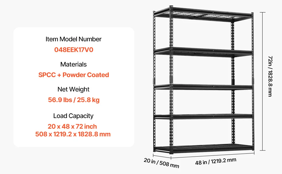SucceBuy 5 Tier Metal Storage Shelves Height Adjustable Garage Shelving Racking Freestanding Shelf Unit for Industrial Warehouse