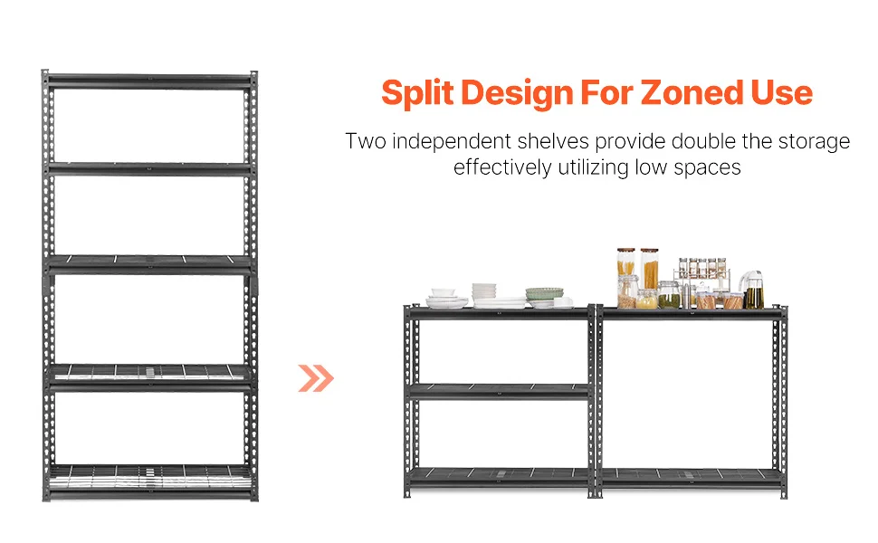 SucceBuy 5 Tier Metal Storage Shelves Height Adjustable Garage Shelving Racking Freestanding Shelf Unit for Industrial Warehouse