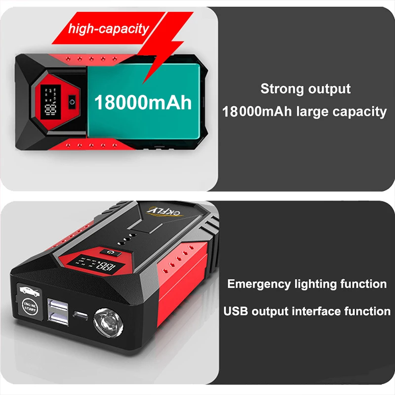 GKFLY 2000A Portable Car Jump Starter Power Bank Car Booster Charger 12V Starting Device Petrol Diesel Car Emergency Booster