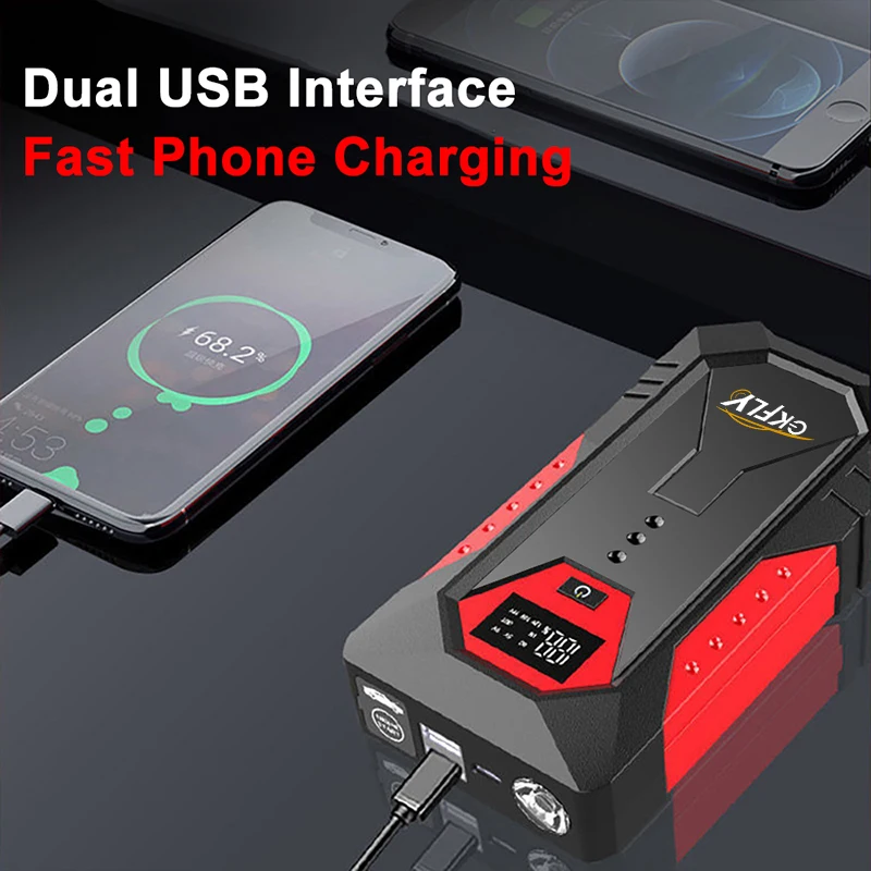 GKFLY 2000A Portable Car Jump Starter Power Bank Car Booster Charger 12V Starting Device Petrol Diesel Car Emergency Booster
