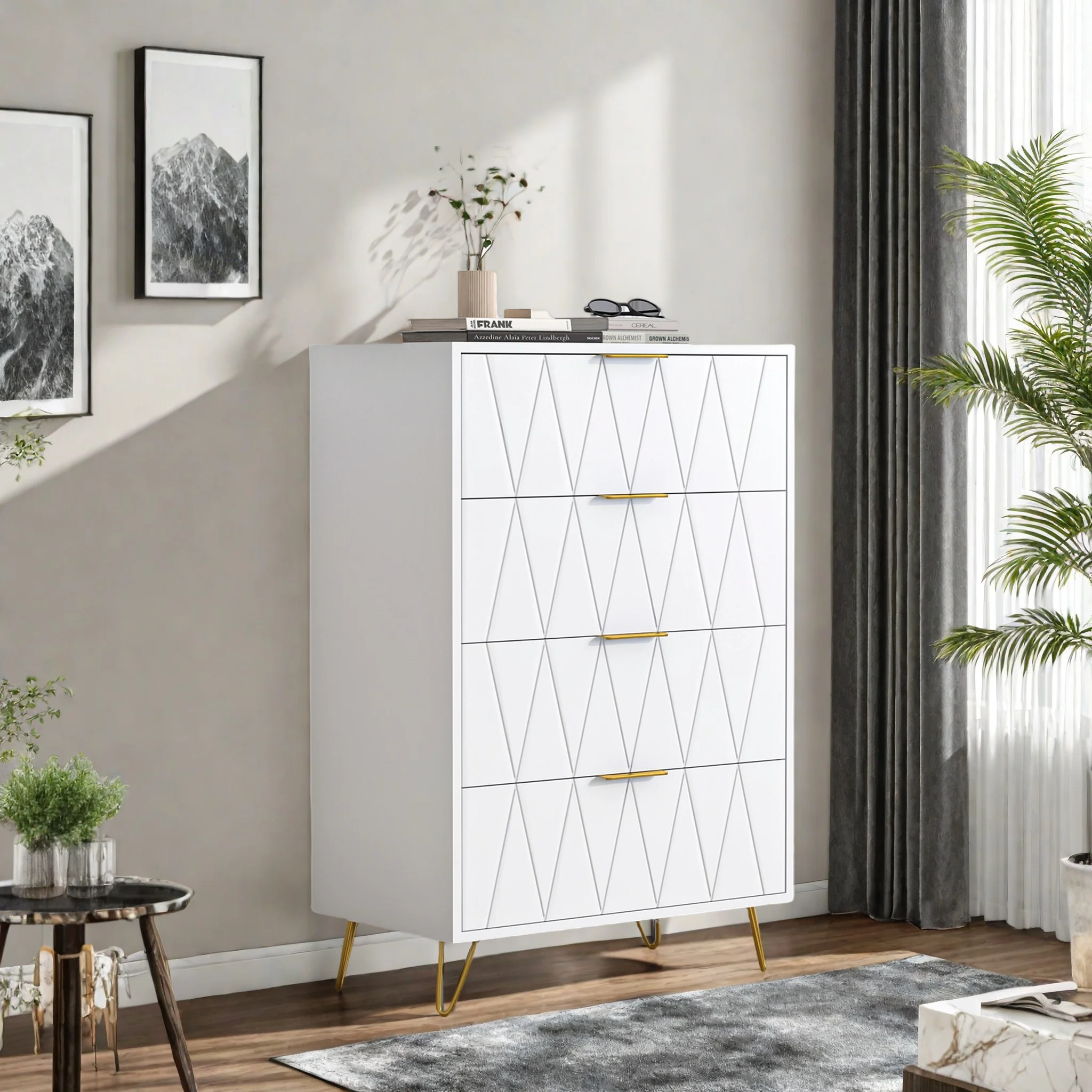 ROSAHQNDA 6-drawer chest of drawers, 4-drawer dresser, modern storage cabinet with metal legs, creative MDF storage cabinet