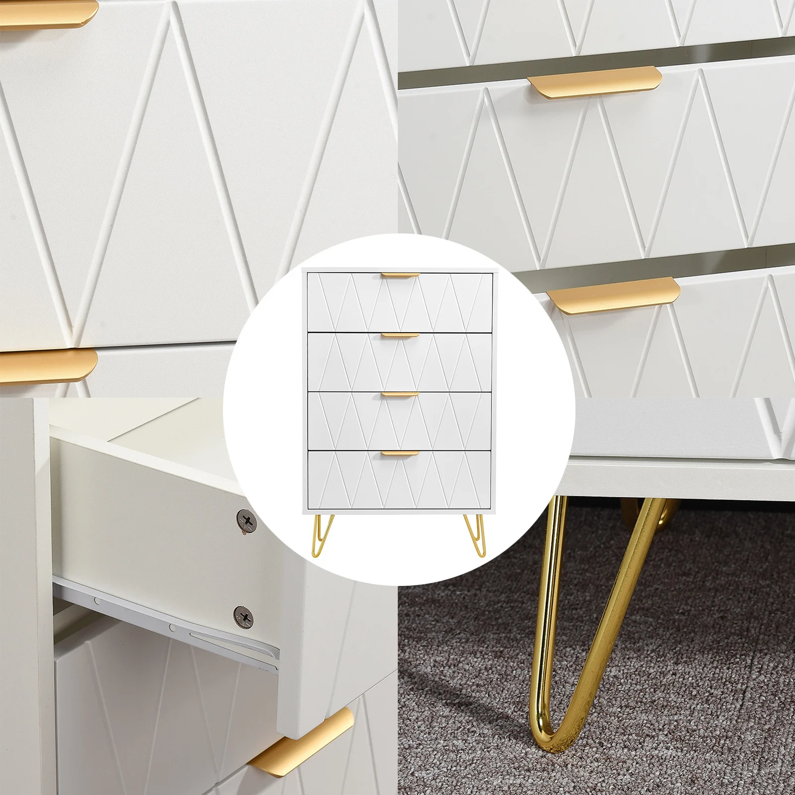 ROSAHQNDA 6-drawer chest of drawers, 4-drawer dresser, modern storage cabinet with metal legs, creative MDF storage cabinet