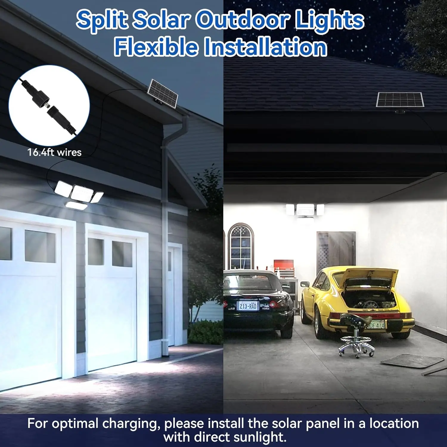 Solar LED Floodlight 5000mah Battery Dual Sensor Head
