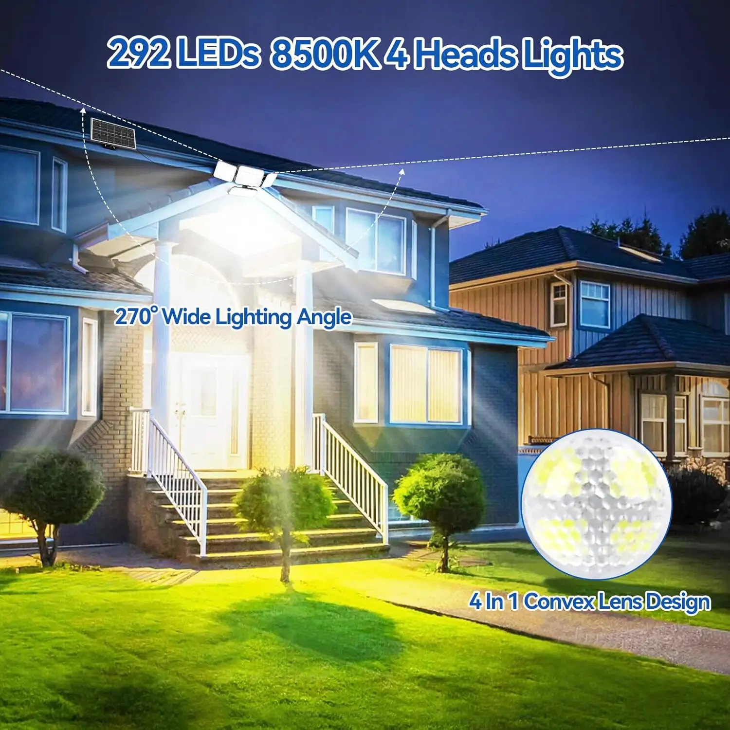 Solar LED Floodlight 5000mah Battery Dual Sensor Head