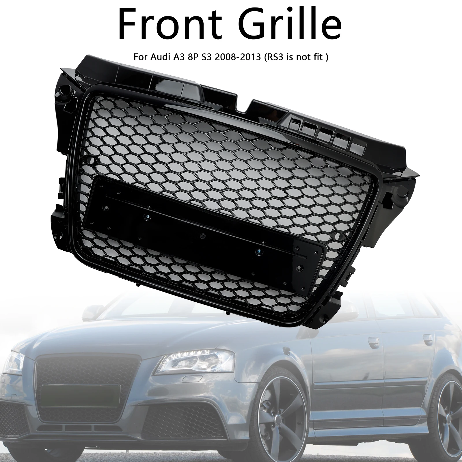 RS3 Style Honeycomb Front Bumper Grille Grill Fit for Audi A3 8P 2008-2013
