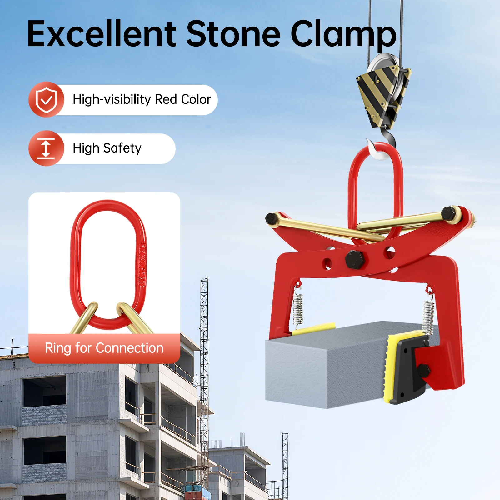 330kg Stone Clamp Lifting Pliers Stone Plier Curb Pallet Puller 10-24cm Opening for Construction, Factories