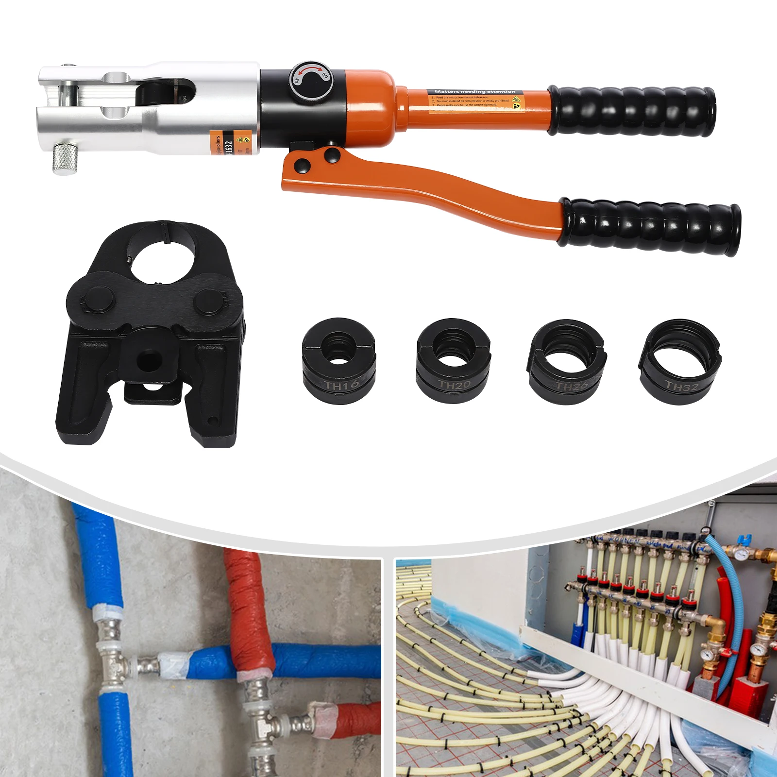 10T Hydraulic Crimping Pliers Pipes Press PressIing Tool Pipe Crimper TH16, TH20, TH26, TH32 for Aluminum Plastic, PEX, and PB