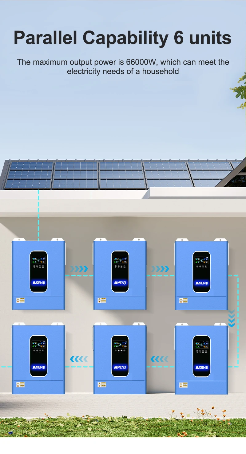 11KW Parallel Hybrid Solar Inverter 48V 230VAC MPPT Off Grid Tie Photovoltaic Inverter Pure Sine Wave 160A Solar Charger PV 500V