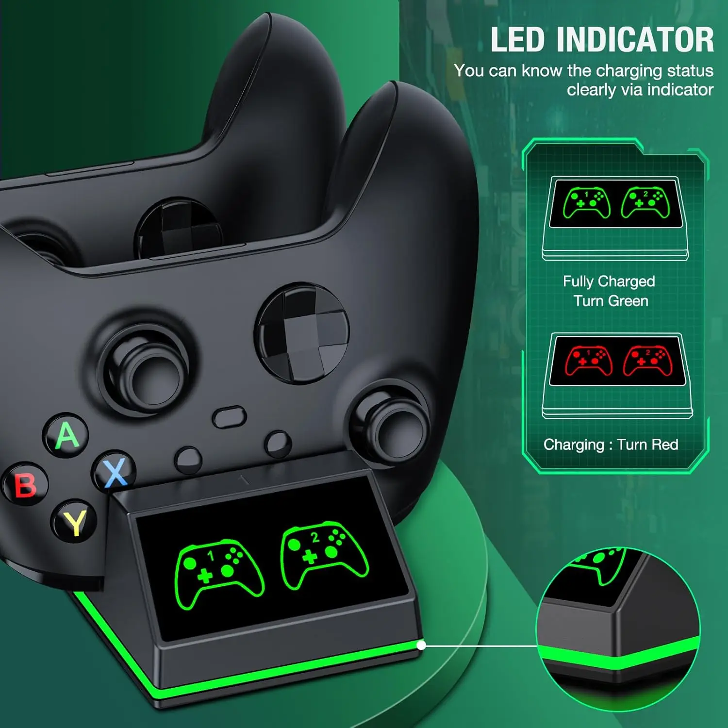 DinoFire S06 Xbox Controller Battery Pack - 2x 1200mAh Rechargeable, High Speed Charging Station, Black