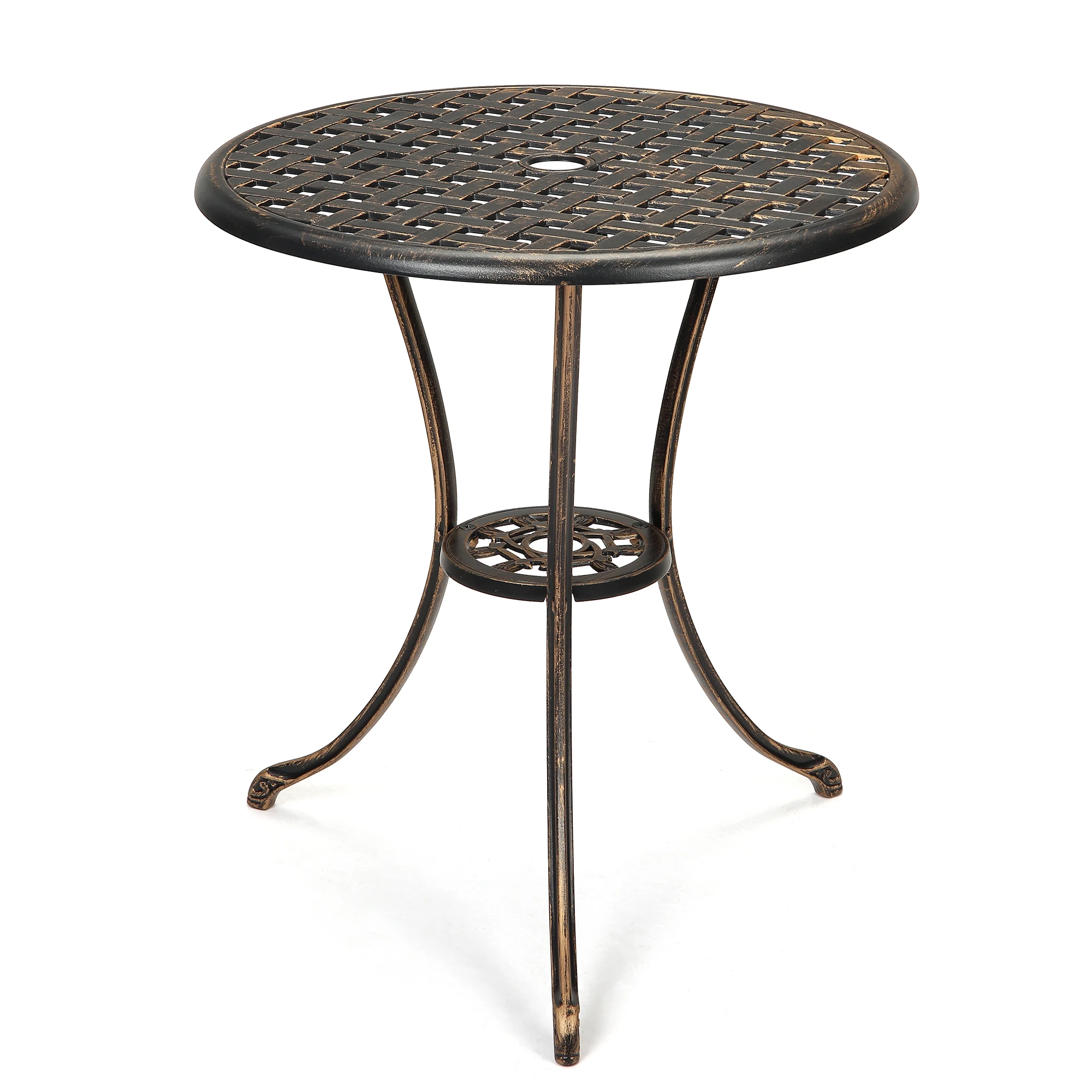 Compact 24" Round Cast Aluminum Bistro Table – Outdoor Coffee Table with Umbrella Hole, Rust-Resistant for Garden, Balcony