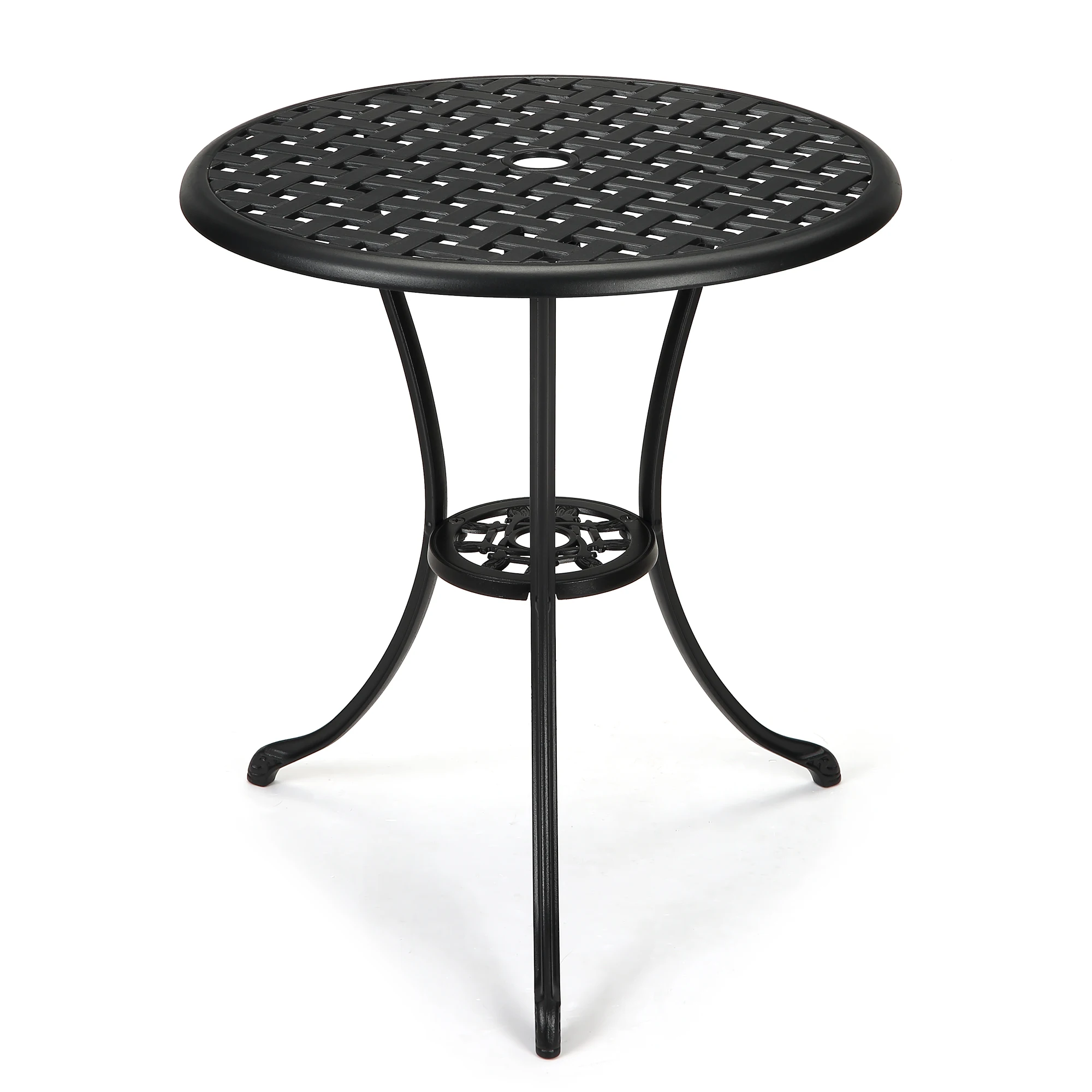 Compact 24" Round Cast Aluminum Bistro Table – Outdoor Coffee Table with Umbrella Hole, Rust-Resistant for Garden, Balcony