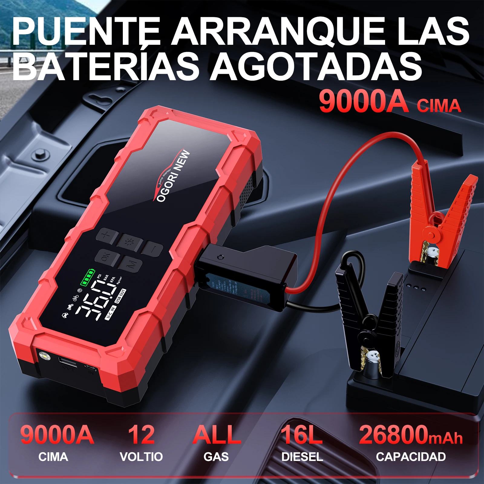 Jump Starter with Air Compressor 150PSI, 8000/9000A Portable Car Battery Booster (All Gas/16L Diesel)