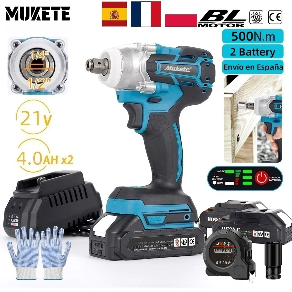 500N.m Brushless Motor Electric Impact Wrench 2×21V Li-ion Battery Strong Torque Cordless Wrench Impact Screwdriver Tool