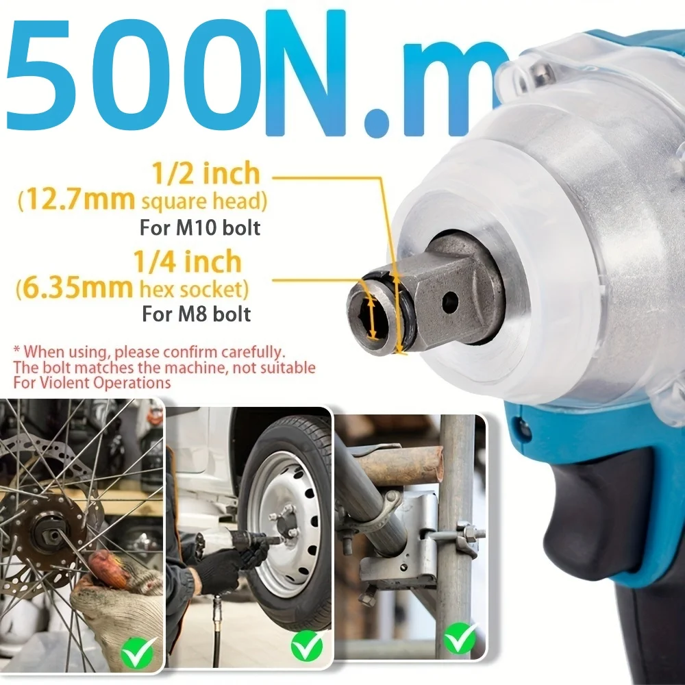 500N.m Brushless Motor Electric Impact Wrench 2×21V Li-ion Battery Strong Torque Cordless Wrench Impact Screwdriver Tool