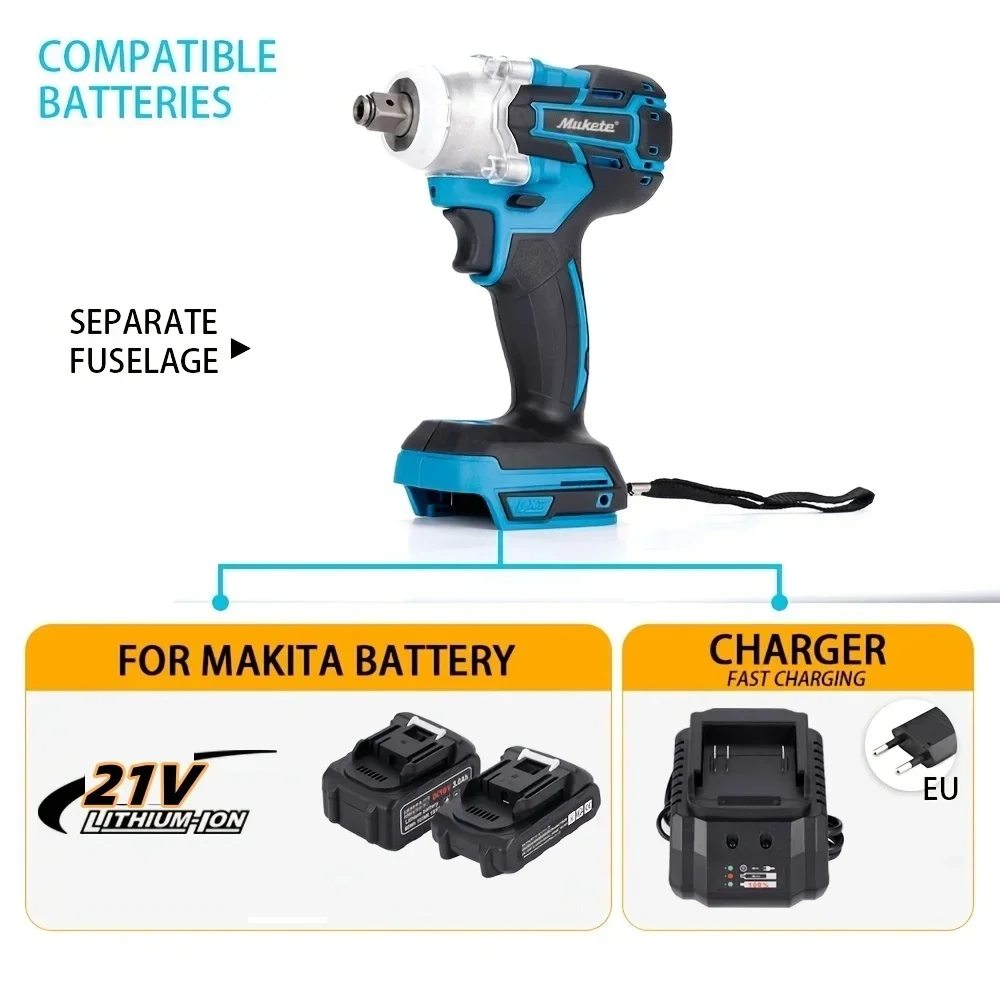 500N.m Brushless Motor Electric Impact Wrench 2×21V Li-ion Battery Strong Torque Cordless Wrench Impact Screwdriver Tool