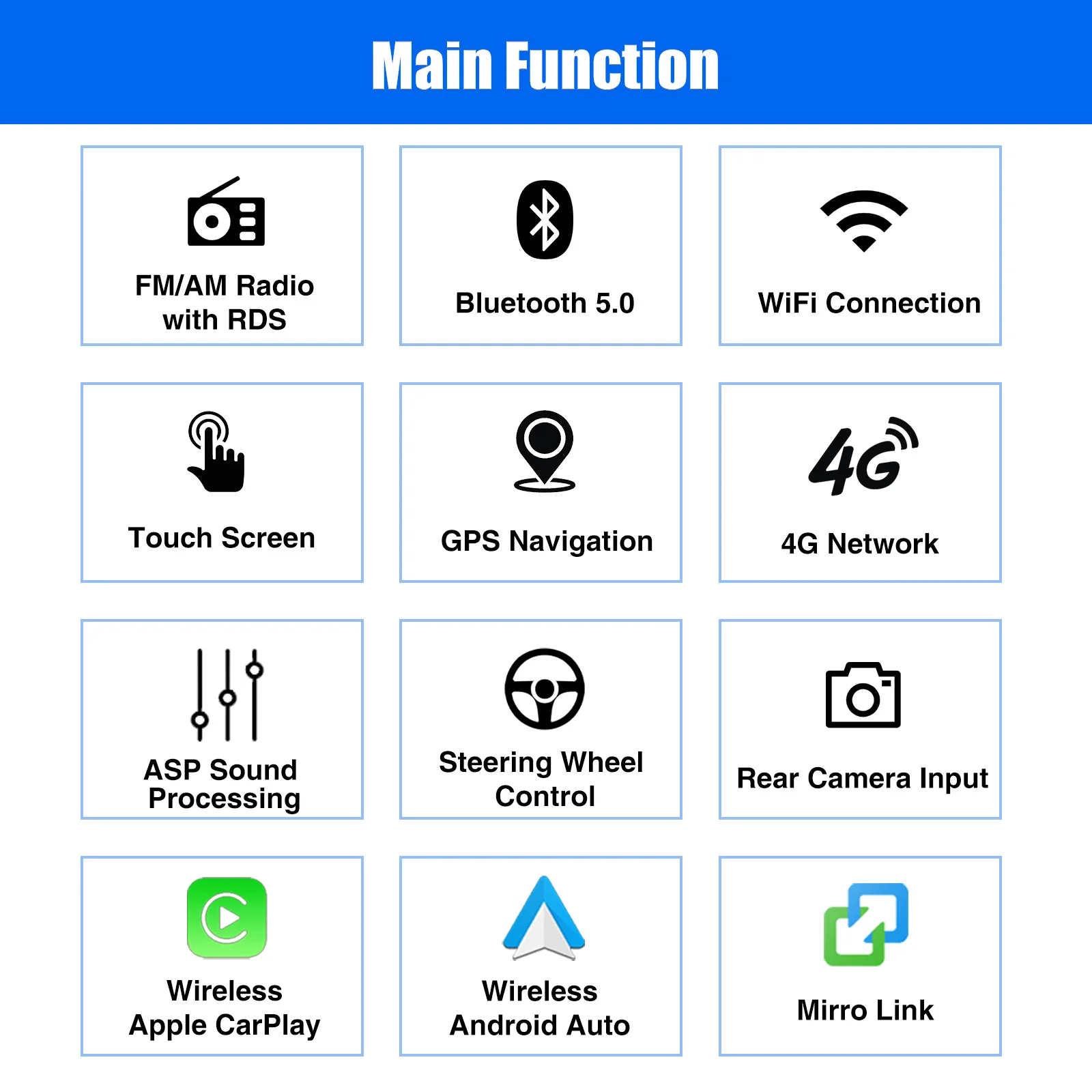 ESSGOO Android 14 6+128G Universal 2DIN 7" Car Radio Carplay Android Auto GPS Navigation AM RDS Bluetooth WIFI 4G FM Mirror Link