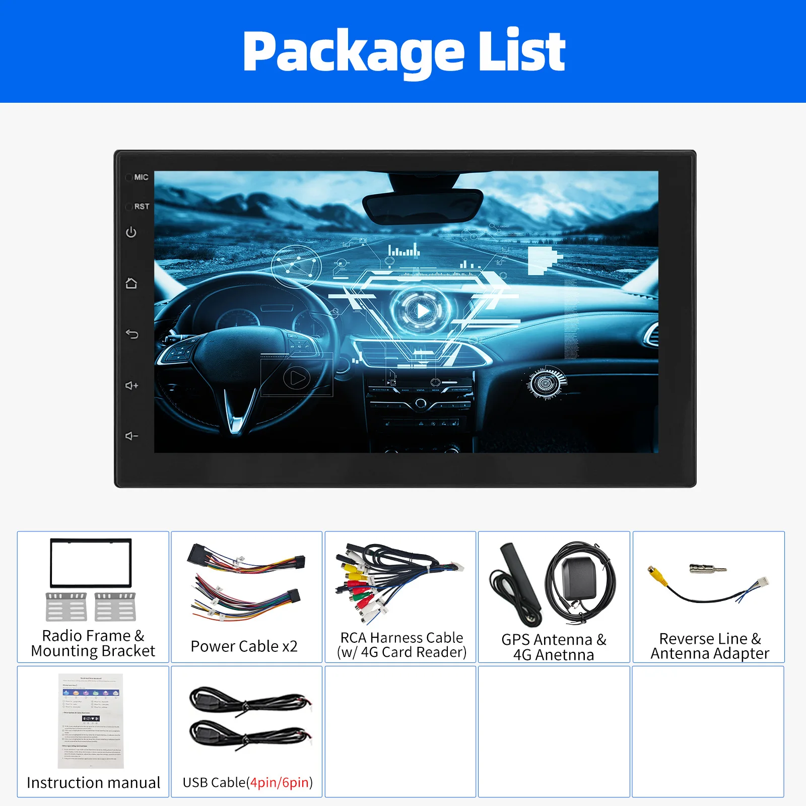 ESSGOO Android 14 6+128G Universal 2DIN 7" Car Radio Carplay Android Auto GPS Navigation AM RDS Bluetooth WIFI 4G FM Mirror Link