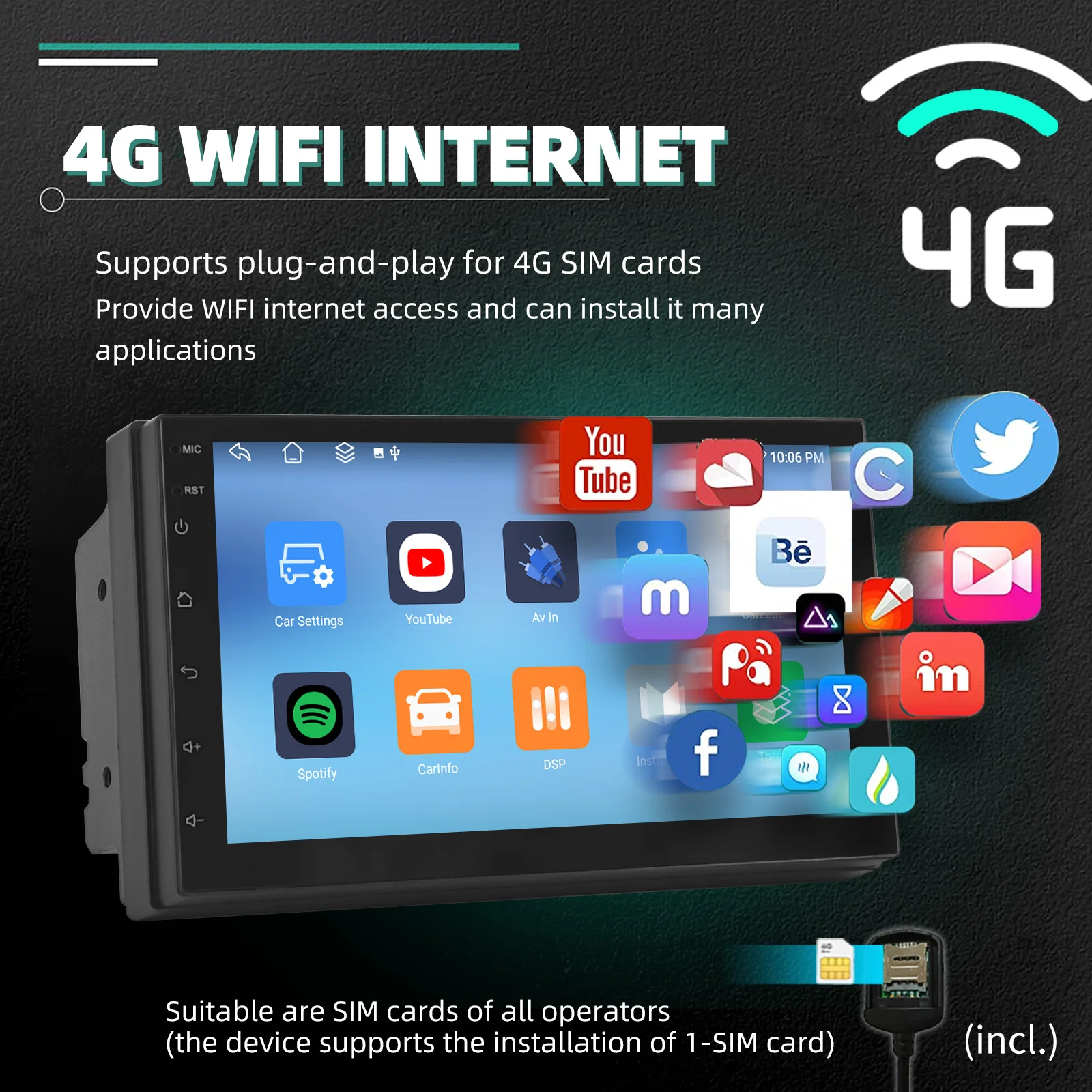 ESSGOO Android 14 6+128G Universal 2DIN 7" Car Radio Carplay Android Auto GPS Navigation AM RDS Bluetooth WIFI 4G FM Mirror Link