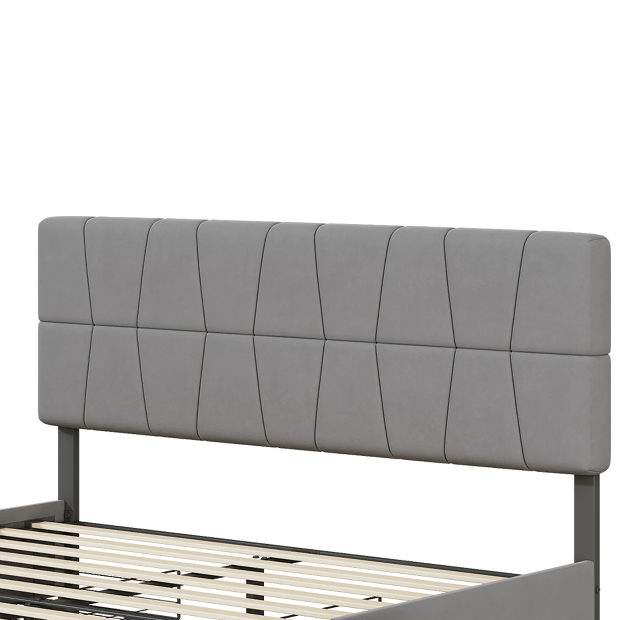 Rosahqnda Double Bed 140x200cm Upholstered Bed with Slatted Frame,4 Drawers & Headboard,Grey Velvet, Youth Bed Without Mattress