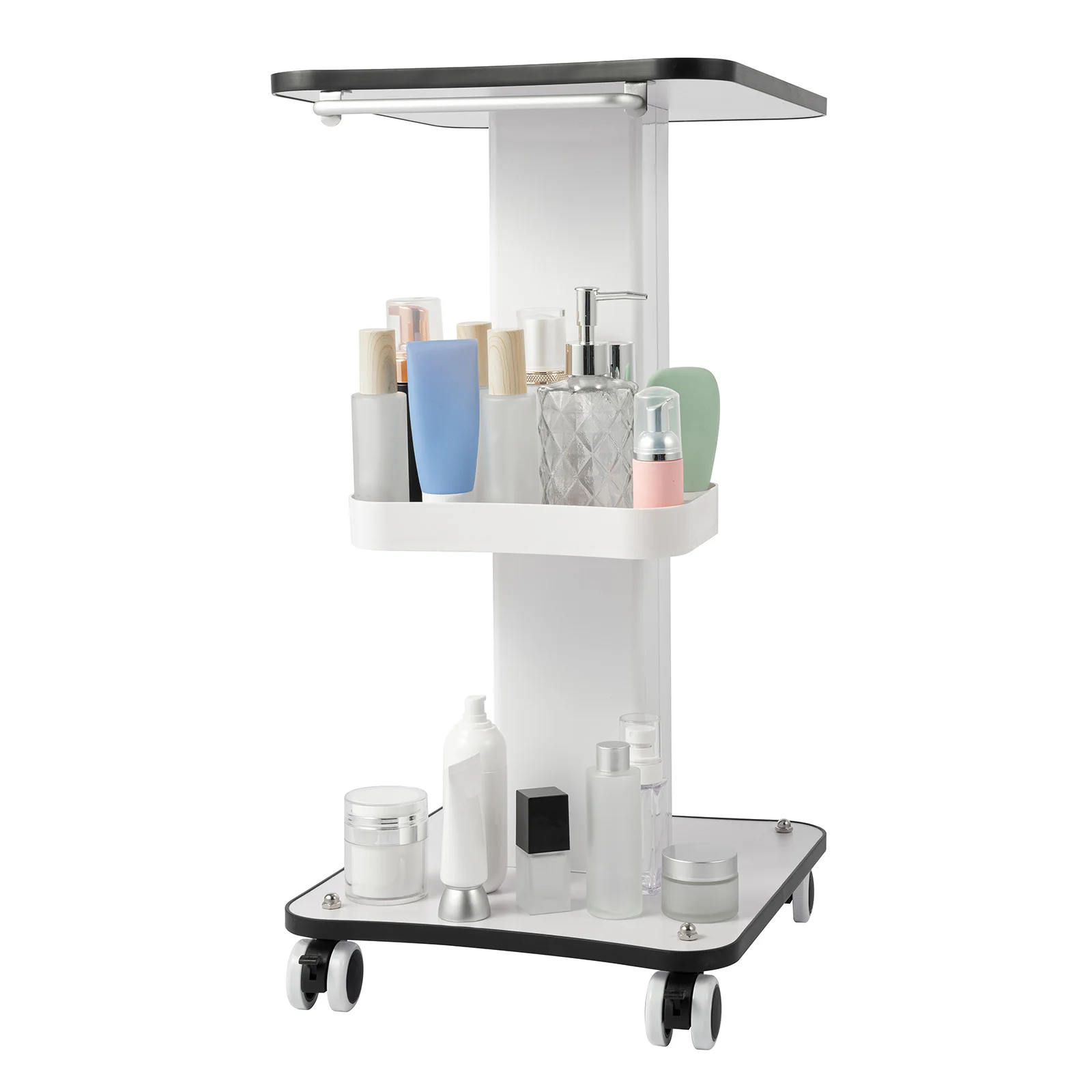 3-Tier Beauty Salon Trolley Stand Rolling Cart Trolley Holder Stand Mobile Cart Storage Tray with Storage Trays for Beauty
