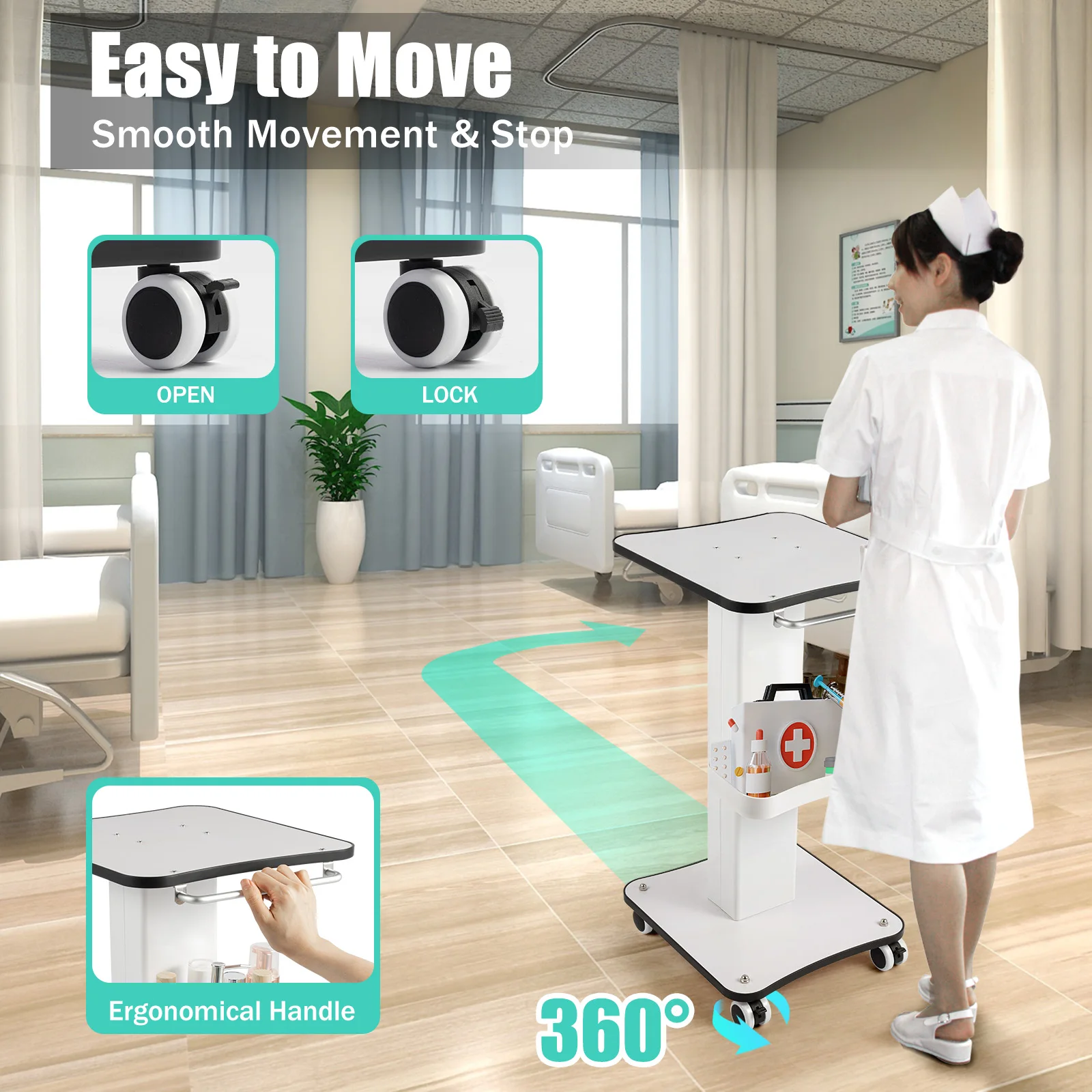 3-Tier Beauty Salon Trolley Stand Rolling Cart Trolley Holder Stand Mobile Cart Storage Tray with Storage Trays for Beauty