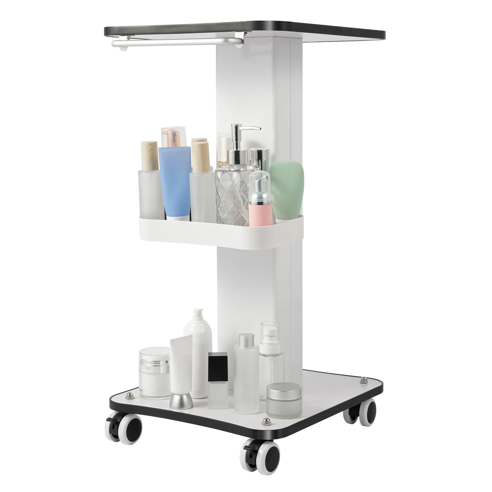3-Tier Beauty Salon Trolley Stand Rolling Cart Trolley Holder Stand Mobile Cart Storage Tray with Storage Trays for Beauty